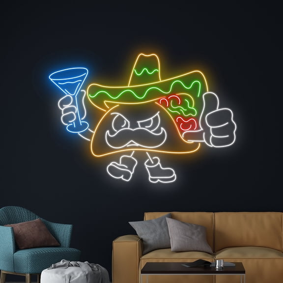 Handmadetneonsign Taco Neon Sign, Mexico Tacos LED Sign, Mexican Taco Neon Light, Sombrero Cocktail