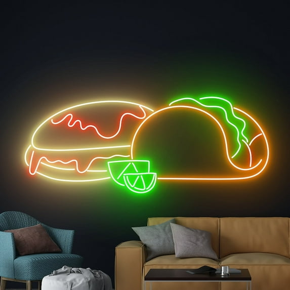 Handmadetneonsign Tacos And Hotdog Neon Sign, Taco Neon Light, Tacos Led Light, Tacos Led Sign