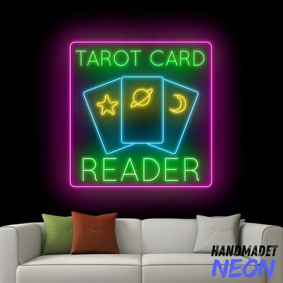 Handmadetneonsign Tarot Card Neon Sign, Tarot Reader Led Sign, Psychic Reading Wall Art Light, Fortune Teller Wall Decor 80060