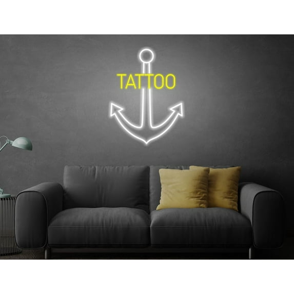 Handmadetneonsign Tattoo Led Sign, Anchor Tattoo Led Sign, Wall Decor, Bar Neon Sig, Custom Neon Sign, Vertical Tattoo Led Sign, Wall Décor