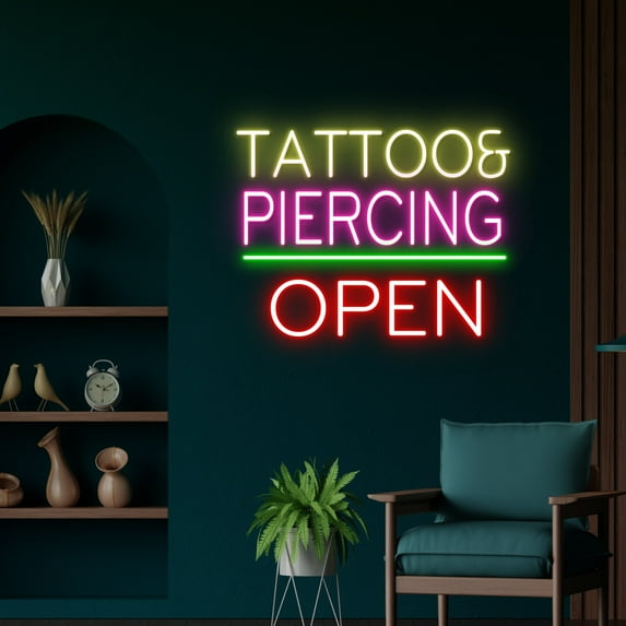 Handmadetneonsign Tattoo Piercing Open Led Neon Sign, Tattoo Piercing Led Sign, Bar Neon Sign