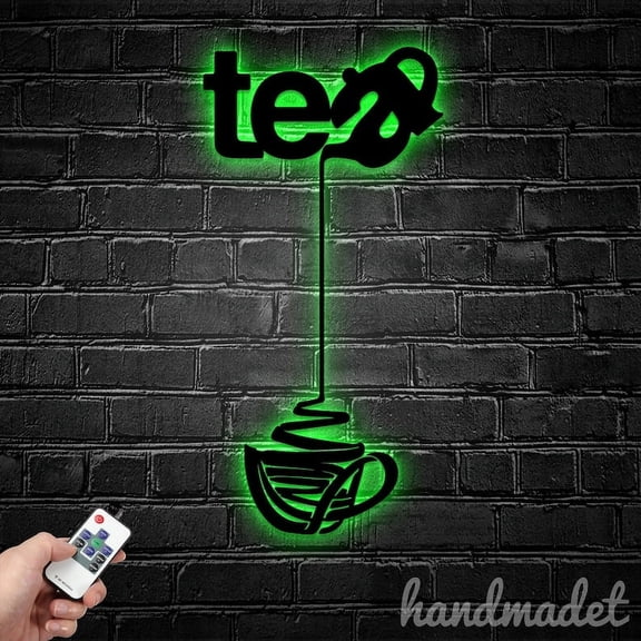 Handmadetneonsign Tea Cup Metal Wall Art LED Light, Tea Pot Metal Led Sign, Restaurant Metal Decor
