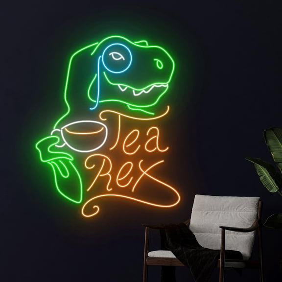 Handmadetneonsign Tea Rex Dinosaur Neon Sign, Dinosaur Tea Rex Led Sign, Dinosaur T Rex Led Light