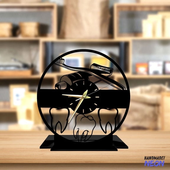 Handmadetneonsign Teeth Toothbrush Tabletop Metal Clock, Dental Office Desktop Clock, Dentist Clock Home Decor 75909