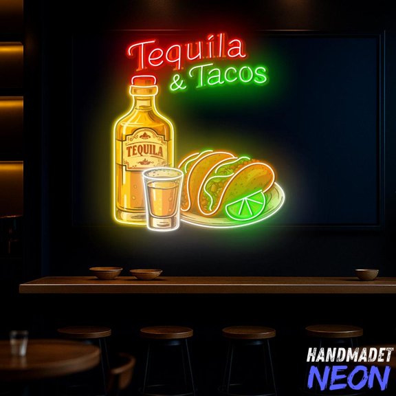 Handmadetneonsign Tequila Neon Sign, Tacos Led Light, Mexican Restaurant Decor
