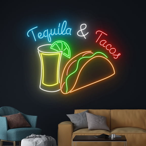 Handmadetneonsign Tequila & Tacos Neon Sign, Tequila Tacos LED Light, Tacos Tequila Neon Light, Bar
