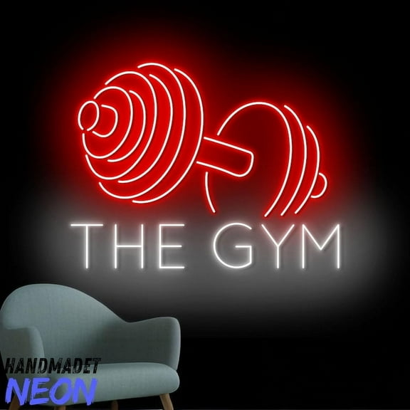 Handmadetneonsign The Gym Neon Sign, Gym Led Sign, Barbell Neon Light For Gym Room, Gym Wall Art 97538