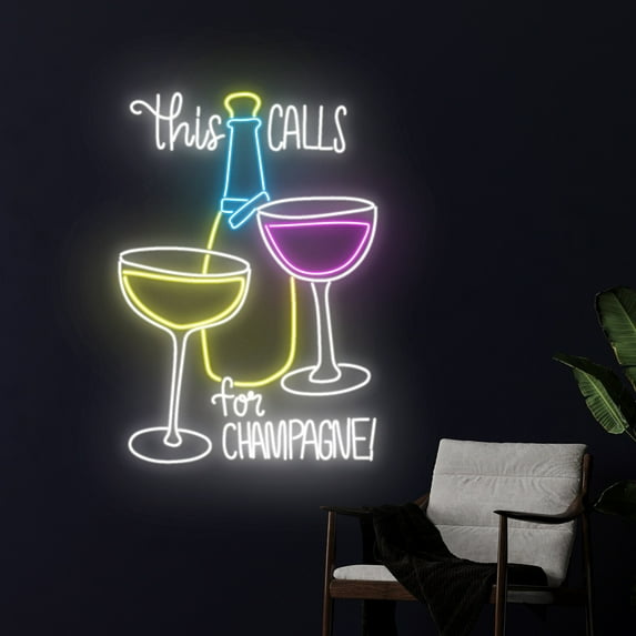 Handmadetneonsign This Calls For Champagne Neon Light, Champagne Cheers Neon Sign, Wine Class