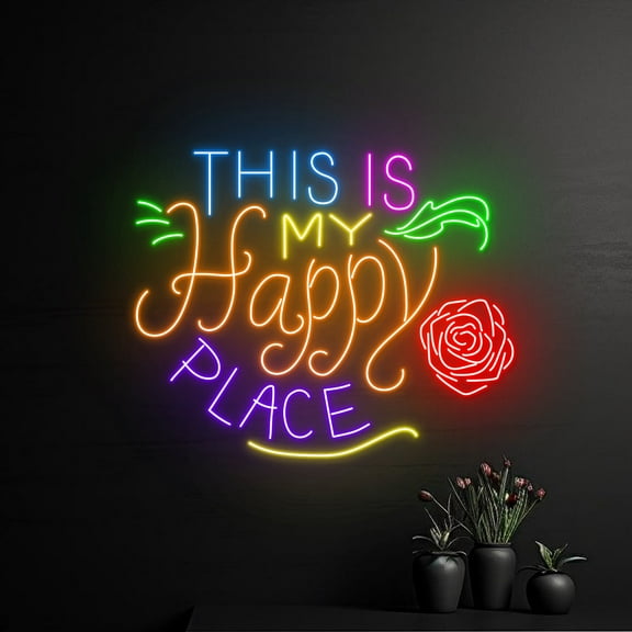Handmadetneonsign This Is My Happy Place Neon Sign, This Is My Happy Place LED Light, Custom Text