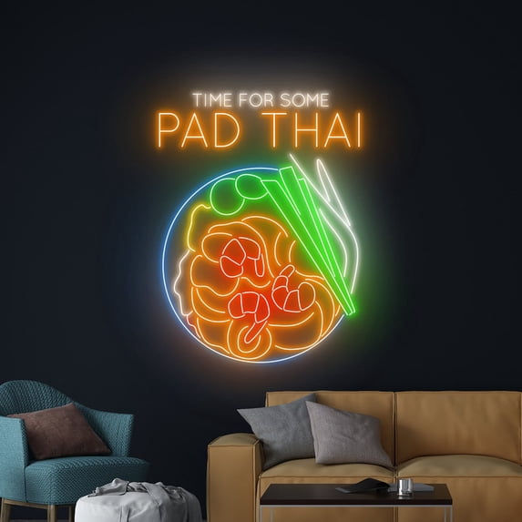 Handmadetneonsign Time For Some Pad Thai Neon Sign, Pad Thai Wall Art Decor, Thailand Food Wall Decor