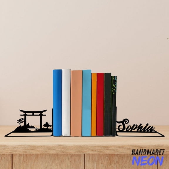 Handmadetneonsign Torii Gate Metal Bookends, Torii Gate Japan Name Bookend, Table Bookshelf Decor 042505