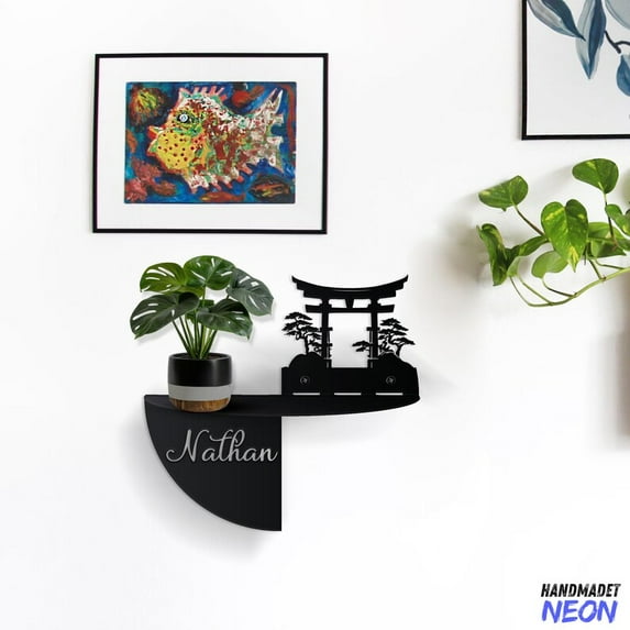 Handmadetneonsign Torii Gate Metal Wall Shelf, Torii Gate Japan Metal Wall Planter Set, Japanese Torii Home Plant Decor, Metal Wall Pot Holder 100388