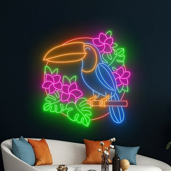 Handmadetneonsign Toucan Bird Wall Art, Monstera Tropical Leaf Wall Decor, Toucan Bird Wall Decor