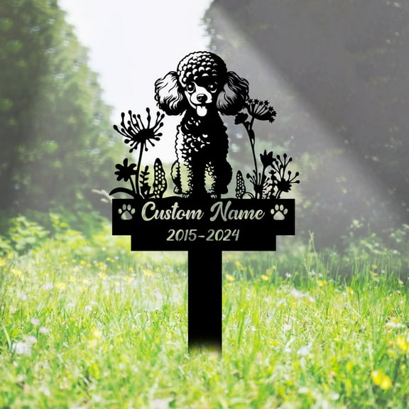 Handmadetneonsign Toy Poodle Dog Memorial Metal With Stake, Dog Metal Name Sign Stake, Poodle Metal Stake Decor 47590