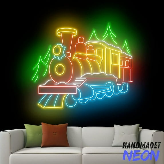 Handmadetneonsign Train Christmas Neon Sign, Christmas Neon Light, Christ Wall Art, House Wall Decor 90114