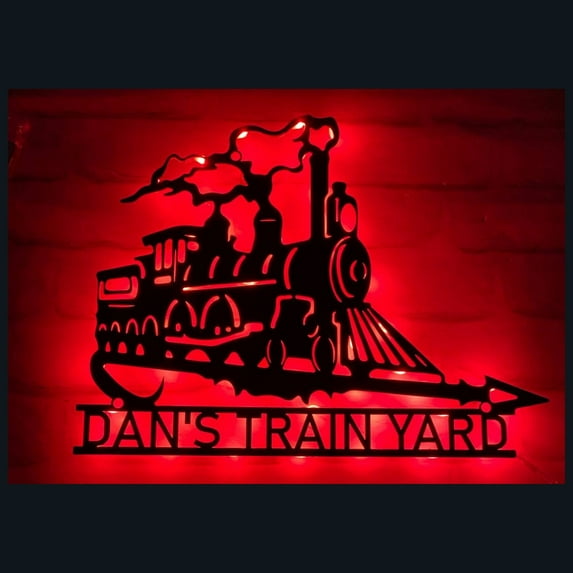 Handmadetneonsign Train Metal Wall Art Light, Locomotive Metal Sign Wall Decor, Locomotive Metal Decor