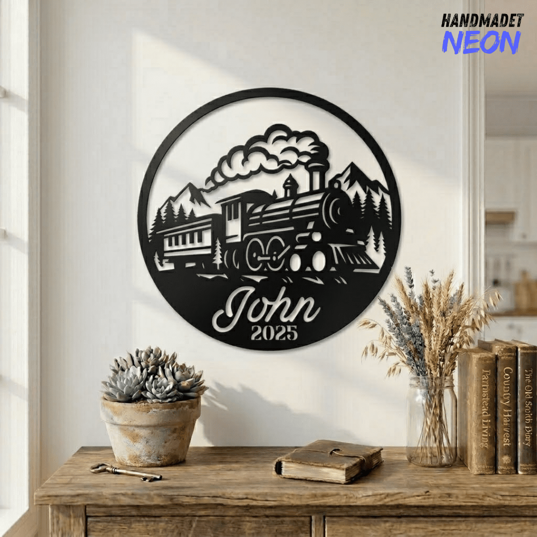 Handmadetneonsign Train Metal Wall Art Sign, Train Lover Gift, Father ...