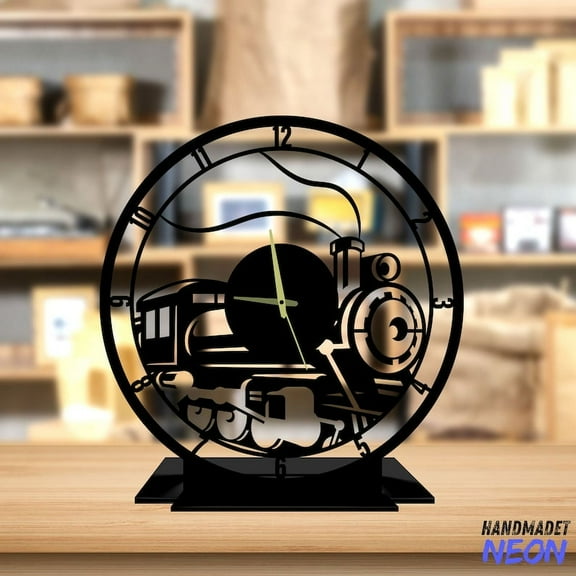 Handmadetneonsign Train Tabletop Metal Clock, Steam Engine Train Desktop Clock, Housewarming Gift Home Decor 75746