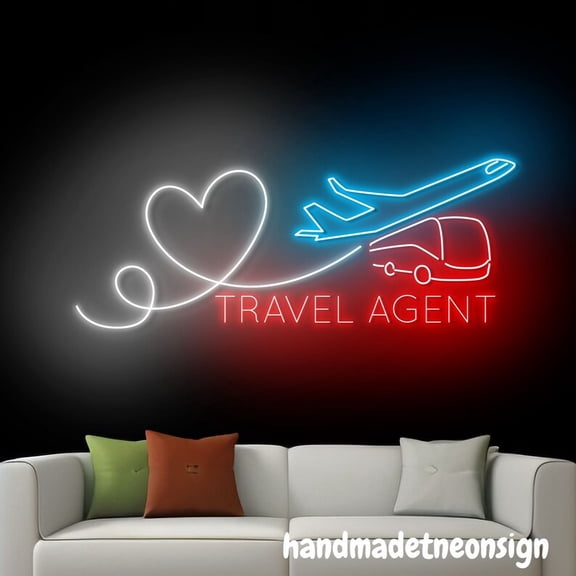 Handmadetneonsign Travel Agent Neon Sign, Travel Lover Wall Art, Travel Agency Airplane Wall Decor 040550
