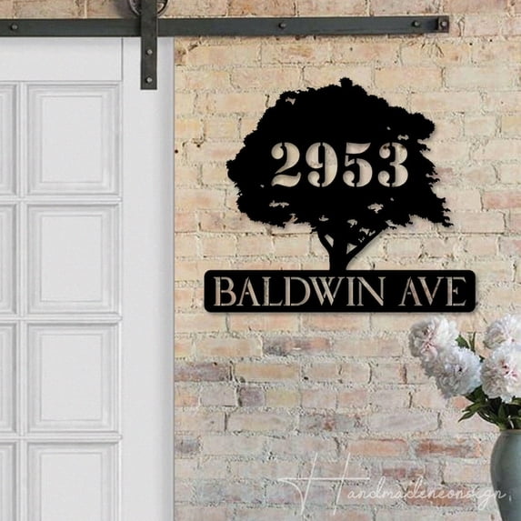 Handmadetneonsign Tree House Number Metal Wall Art LED Light - Personalized Tree Sign Home Decor 44978