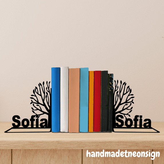 Handmadetneonsign Tree Of Life Metal Bookends Tree Of Life Name Bookend, Tree Table Bookshelf Decor 040073