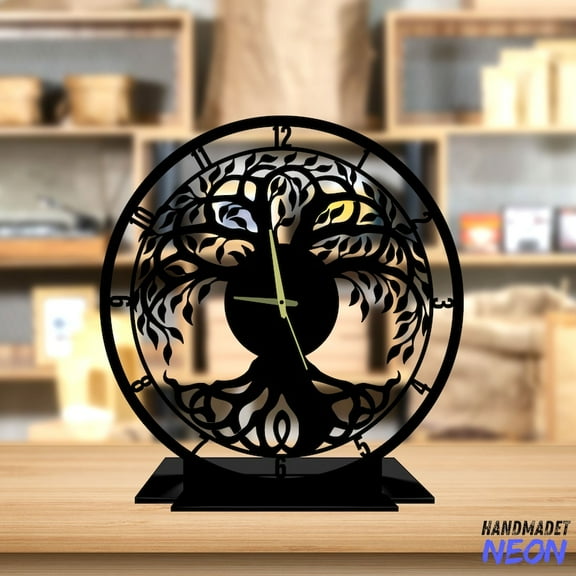 Handmadetneonsign Tree Of Life Silent Tabletop Metal Clock, Tree Desktop Clock, Clock Home Decor 75761