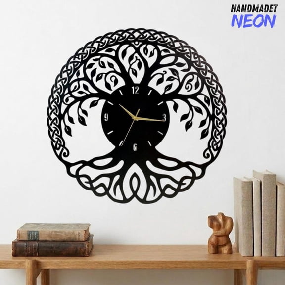 Handmadetneonsign Tree of Life Metal Wall Clock, Family Tree Wall Art Decor