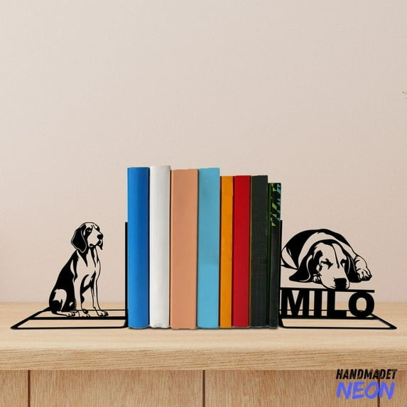 Handmadetneonsign Treeing Walker Coonhound Metal Bookends, Dog Name Bookend, Dog Table Bookshelf Decor 73393