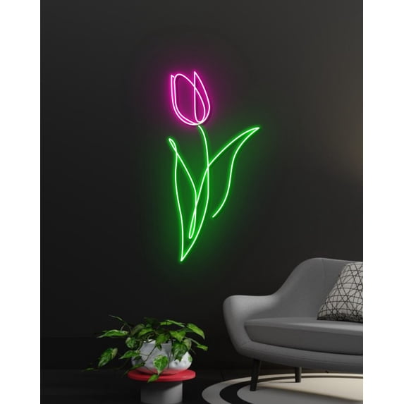 Handmadetneonsign Tulip Neon Sign, Custom Home Bar Salon Kid's Bedroom Wall Decor, LED Light Sign