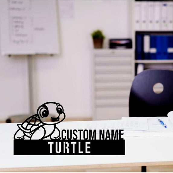 Handmadetneonsign Turtle Animal Metal Nameplate, Turtle Desk Nameplate, Turtle Desk Name Plate Decor