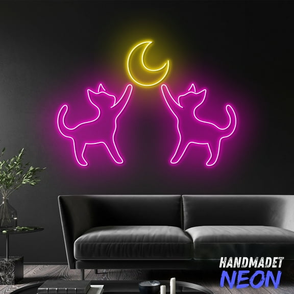 Handmadetneonsign Two Cats Neon Sign, Cozy Led Light For Bedroom, Living Room & Pet Shop 132462