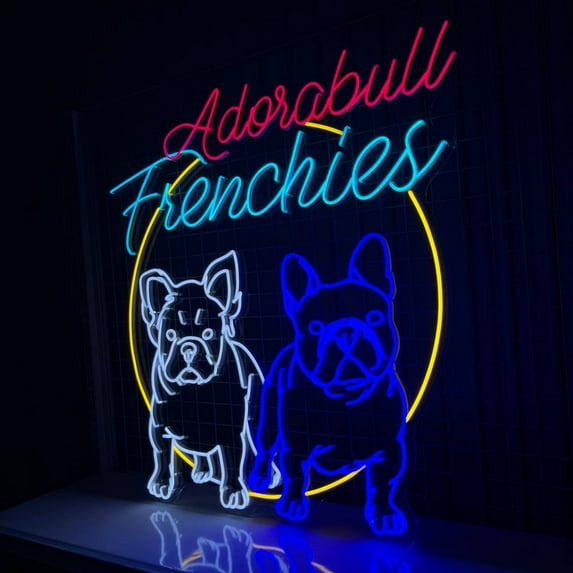 Handmadetneonsign Two French Bulldog Dog Neon Sign, Grooming Spa Wall Art Decor, Home Bedroom Wall Decor