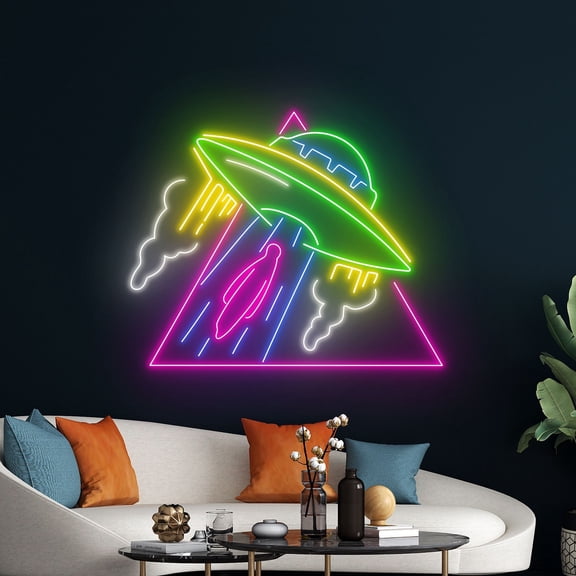Handmadetneonsign UFO Neon Sign, UFO Cloud Neon Led Light Art Decor, Creative Home Bedroom Wall Decor