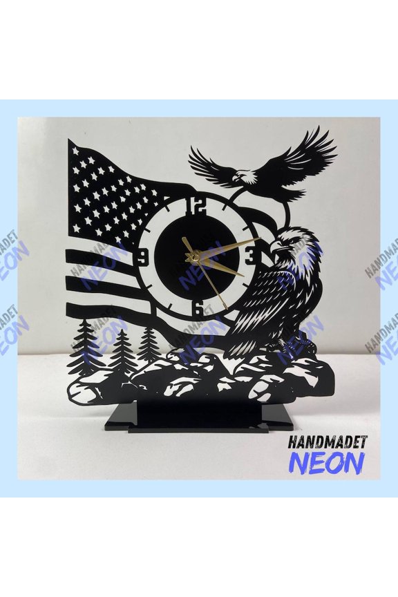 USA Eagle Tabletop Metal Clock, USA Flag Office Desktop Clock, Home Decor 91885