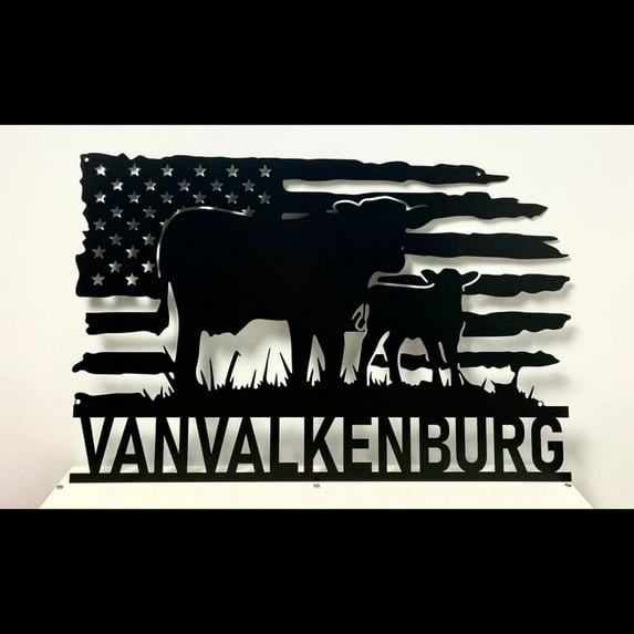 Handmadetneonsign USA Flag Cow Metal Wall Art Light, US Cow Metal Sign Wall Decor, Butcher Metal Decor