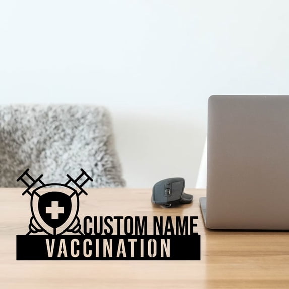 Handmadetneonsign Vaccination Metal Nameplate, Vaccination Desk Nameplate, Vaccination Desk Name Plate Decor