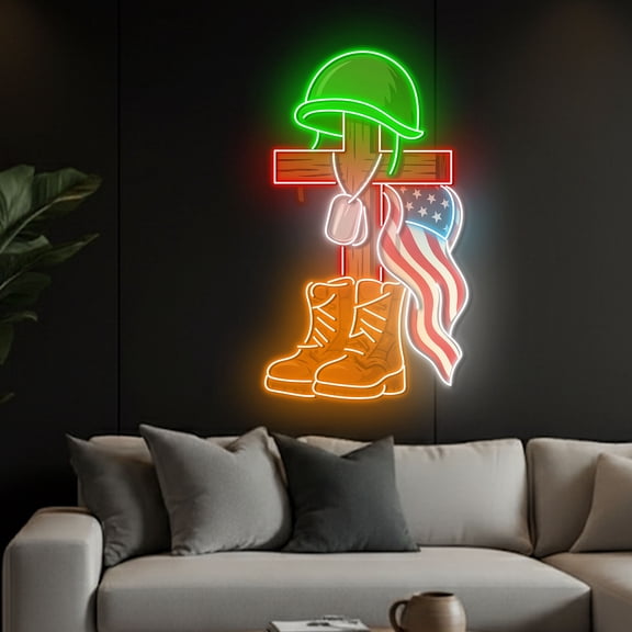 Handmadetneonsign Veteran Memorial Neon Sign, Home Decor, Gift For Soldier