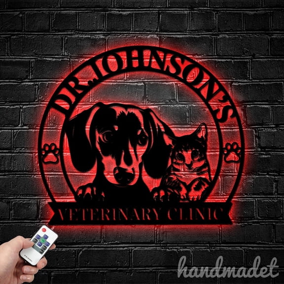 Handmadetneonsign Veterinary Clinic Metal Wall Art Light, Dog Pet House Metal Sign Wall Decor, House Metal Decor 59566