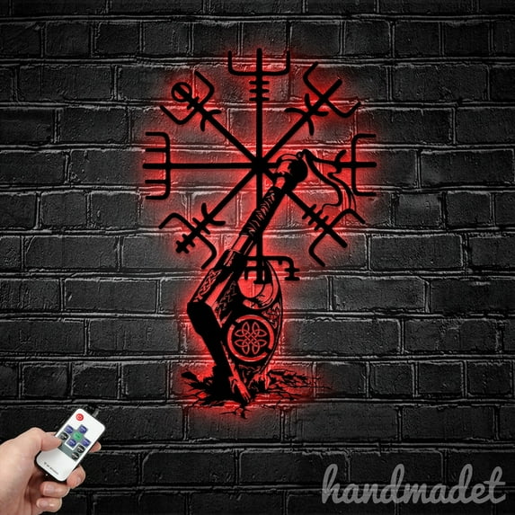 Handmadetneonsign Viking Compass Name Metal Wall LED Sign, Viking Compass Metal Light Home Decor