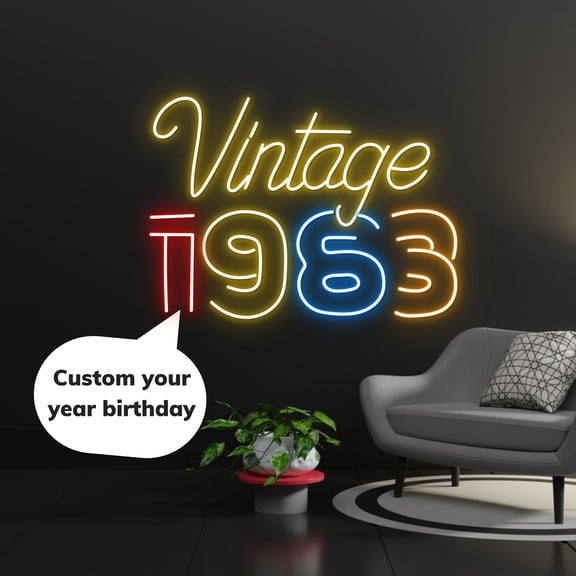 Handmadetneonsign Vintage 1963 Led Sign, Vintage 1983 Neon Sign, Wall Decor, 60th Birthday Led