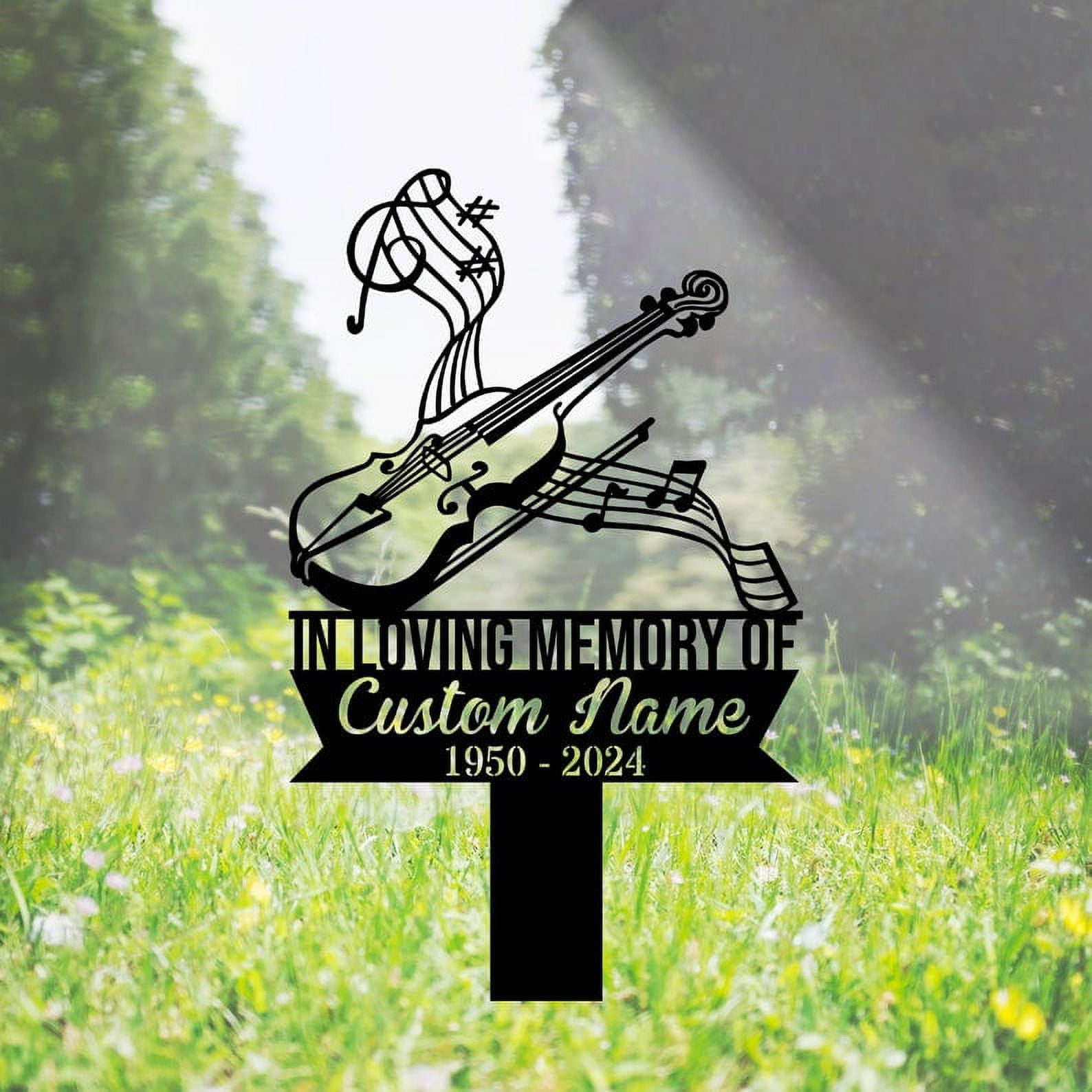 Handmadetneonsign Violin Memorial Metal With Stake, Violin Metal Name ...