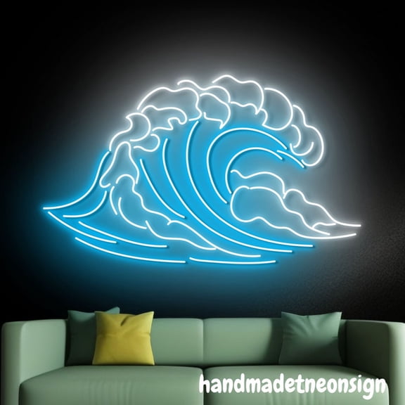 Handmadetneonsign Wave Neon Sign, Waves Wall Art Light, Custom Ocean Wave Home Wall Decor 039071
