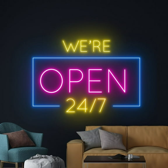 Handmadetneonsign We Are Open 24/7 Neon Sign, Open Logo Wall Art Decor, Welcome Wall Decor