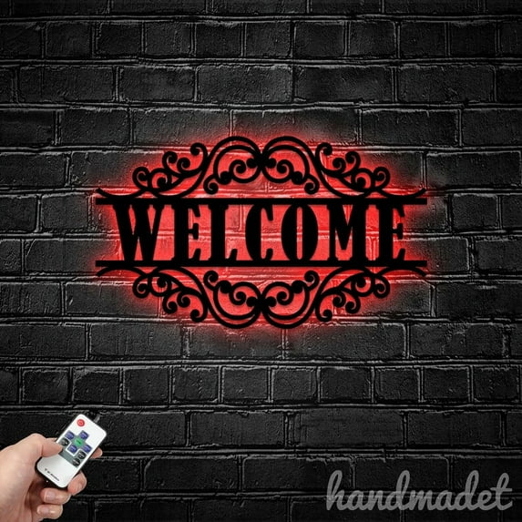 Handmadetneonsign Welcome Metal Wall Art Light, Welcome Metal Sign Wall Decor, Welcome House Metal Decor