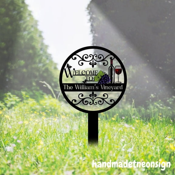 Handmadetneonsign Welcome Vineyard Metal Stake, Vineyard Garden Metal Stake, Yard Stake Outdoor Decor 042964