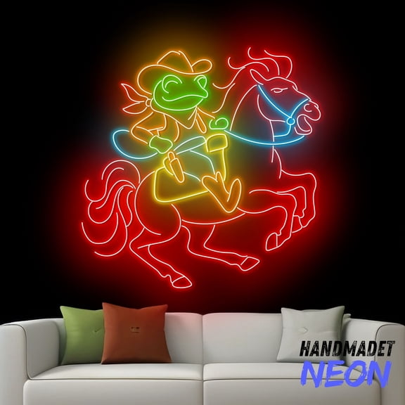 Handmadetneonsign Western Cowboy Frog Neon Sign, Cowboy Frog Riding Horse Led Sign, Cowboy Frog Wall Art, Animal Decor 82788