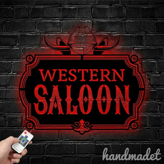 Handmadetneonsign Western Saloon Metal Wall Art, Saloon Metal Sign Wall Decor, Cowboy Metal Wall Decor