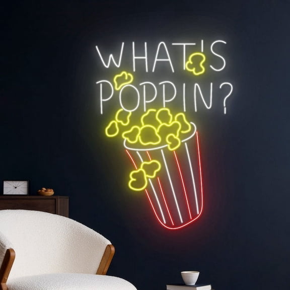 Handmadetneonsign What's Poppin? Popcorn Neon Sign, What's Popping Popcorn Neon Light, Popcorn Sign