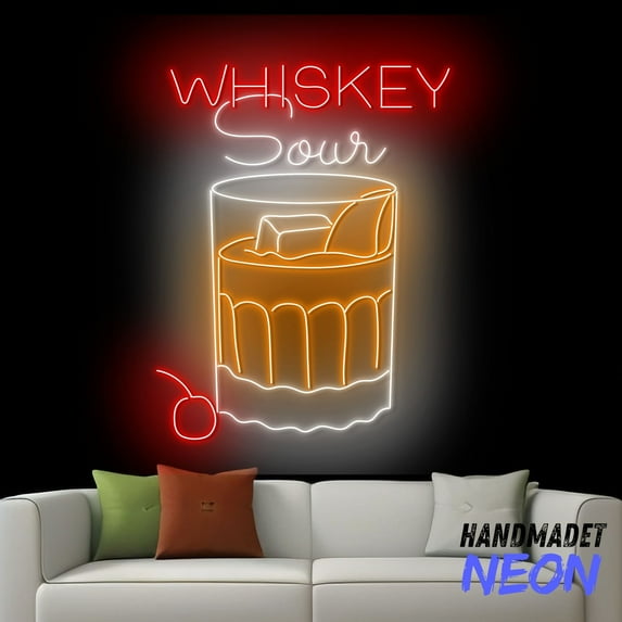 Handmadetneonsign Whiskey Sour Neon Sign, Whiskey Sour Cocktail Led Sign, Whiskey Glass Wall Art, Whiskey Bar Decor 81182