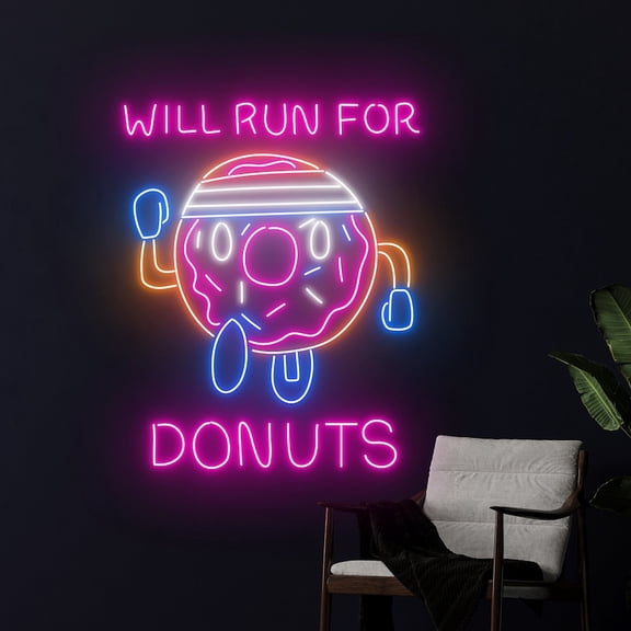 Handmadetneonsign Will Run For Donut Neon Light, Donut Love At First Bite Neon Sign, Donut Light